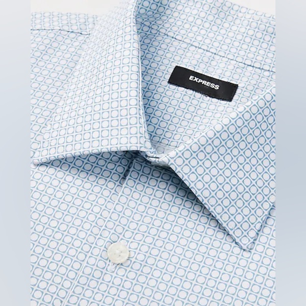 Slim Circle Geo Print Stretch 1MX Dress Shirt, Medium, Light Blue